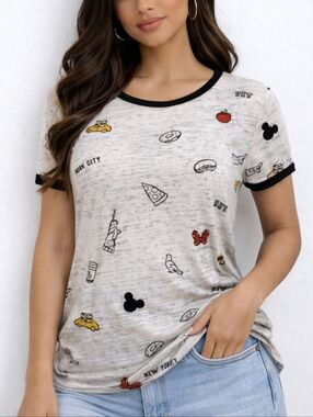 3/$30 DISNEY New York Mickey Mouse Burnout Fitted Boat Neck Graphic T-shirt
